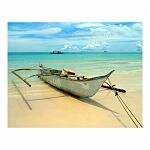 Small boat tethered on the beach. Boracay, the Philippines