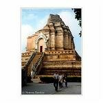 Tumbled down temple towers over visitors.